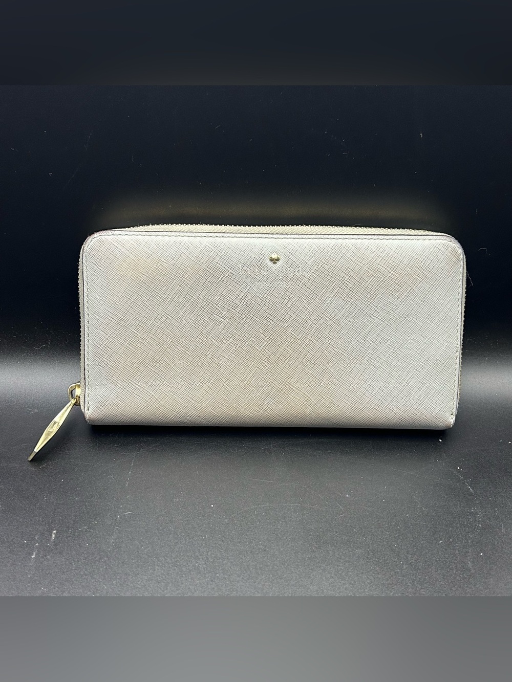 Kate Spade New York Light Blue Gray Leather Zip Around Continental Wallet